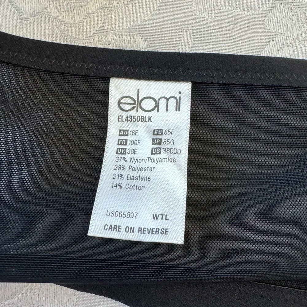 Elomi Sachi Plunge Bra Underwire Unlined‎ USA 38DDD Strappy Sheer Black New